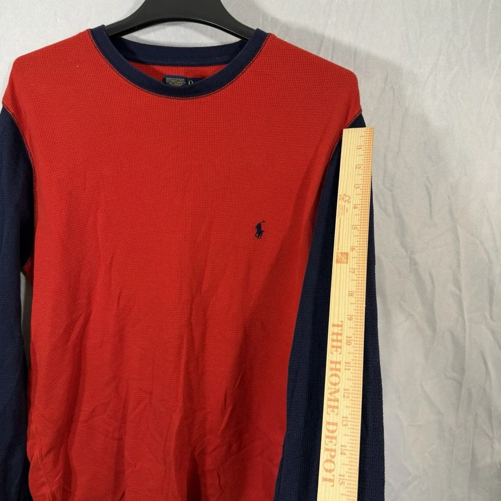 polo‎ ralph lauren Crewneck Thermal Long Sleeve Shirt Red Blue Men's TRUE Medium